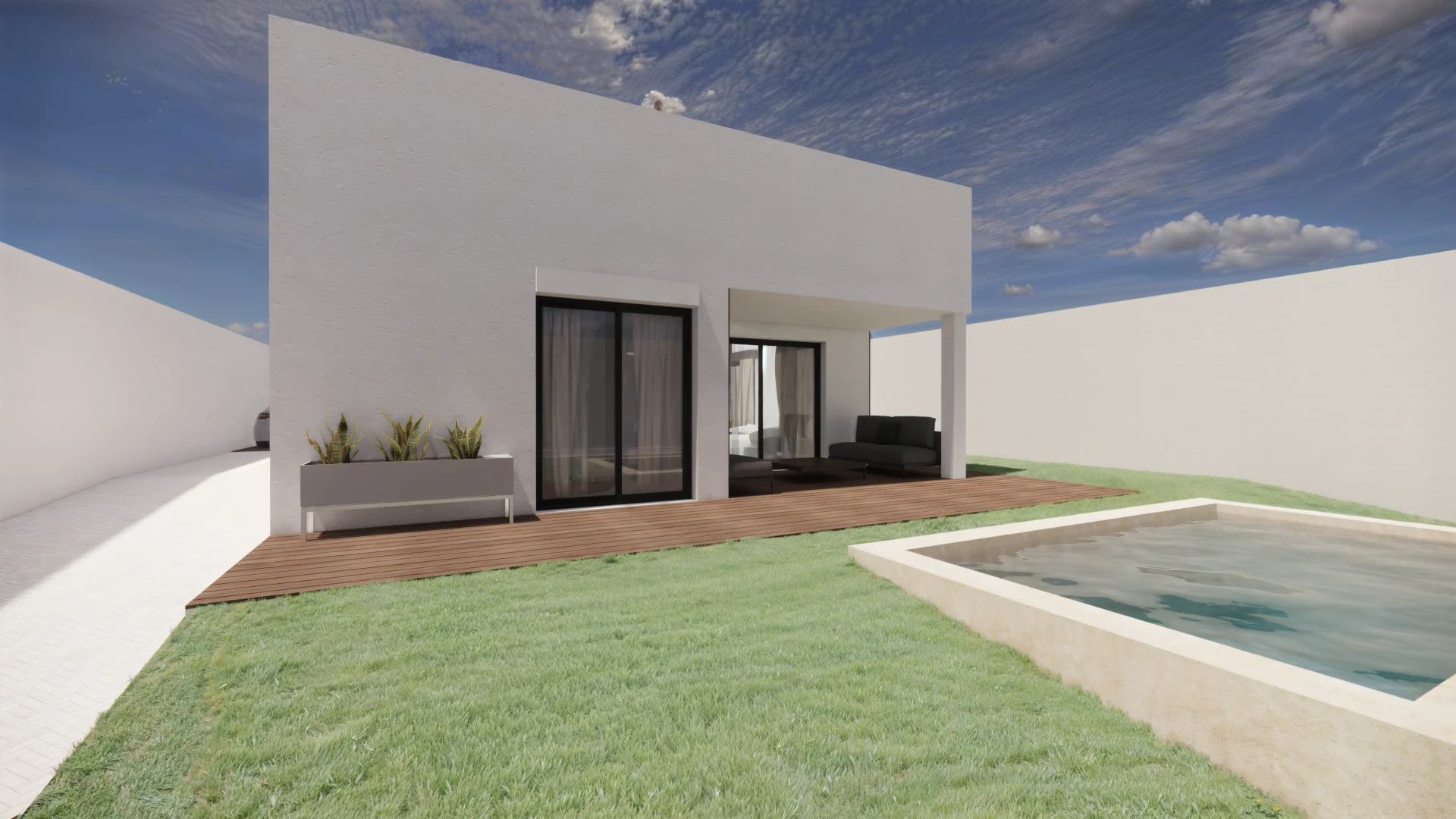 Nou Vendrell · Jardín y terraza · Render del proyecto vendido